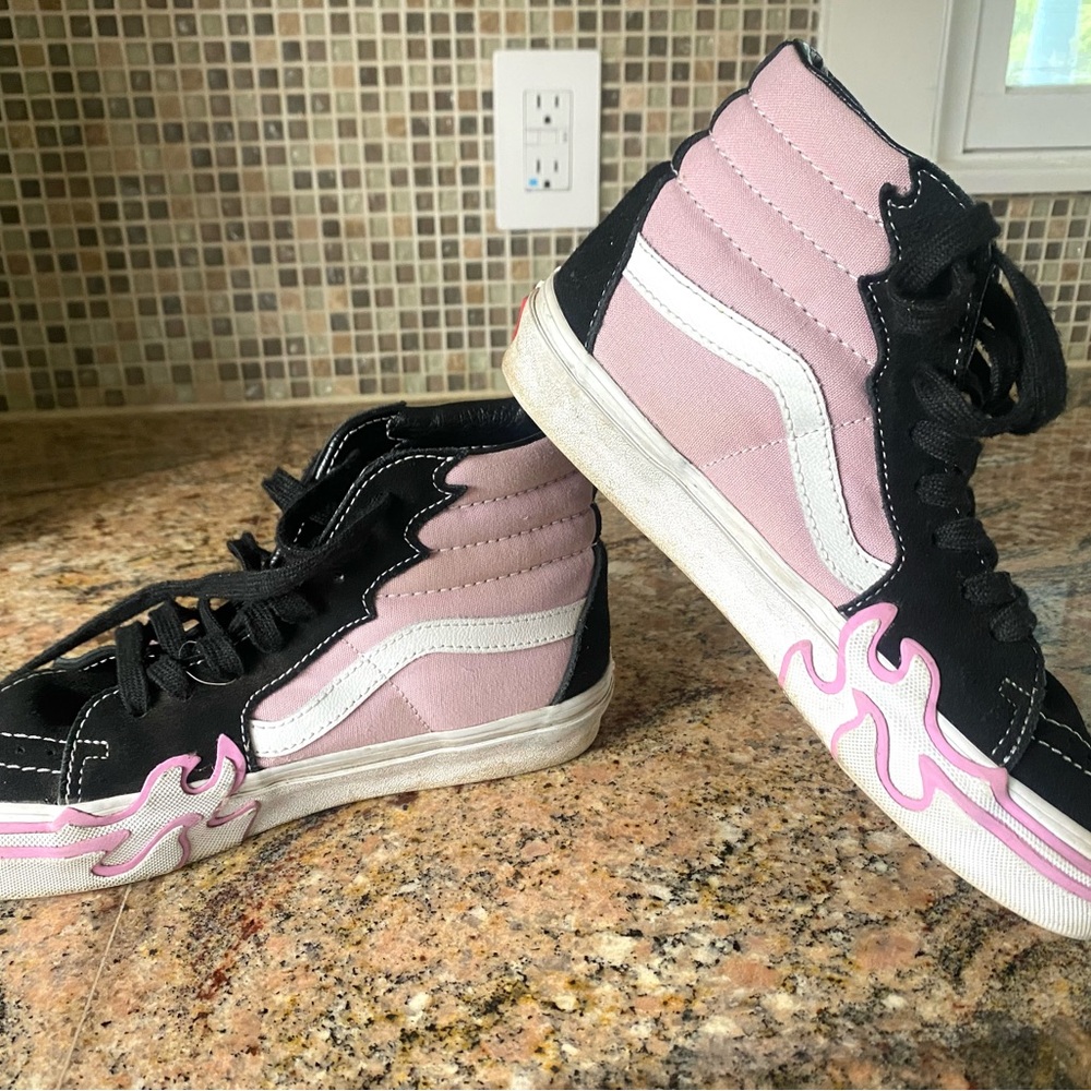 Vans Black and Pink Flame Sneakers